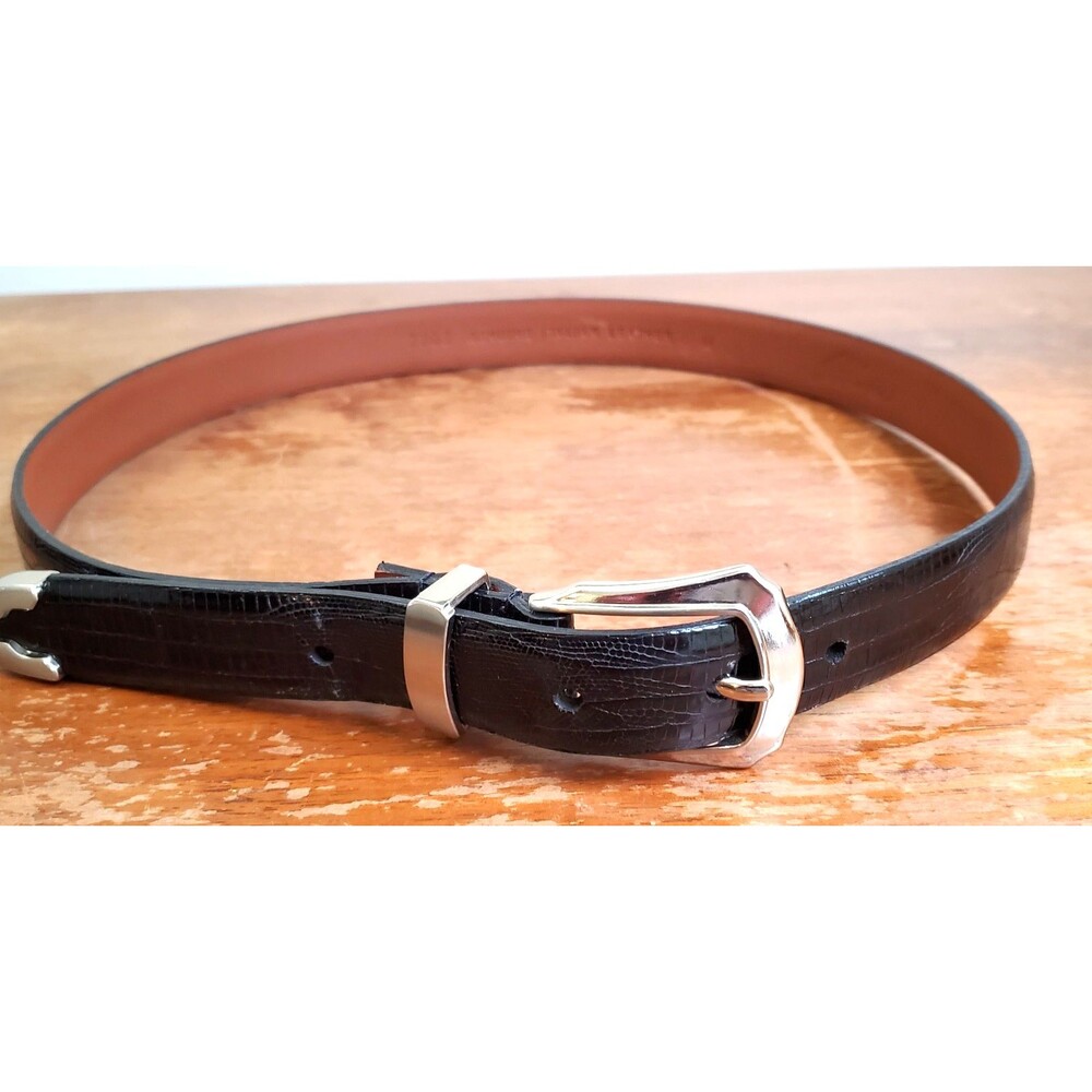 Stone Mountain Belt Women M 28-32 Italian Leather Black Embossed Reptile Western